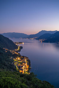 A panorama of lake como from the church of san rocco, in dorio, towards the south,at dusk