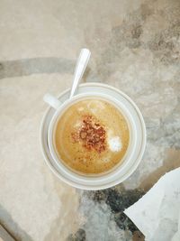 High angle view of coffee on table