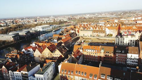 High angle view of townscape against sky