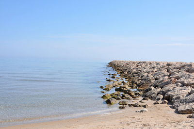 Scenic view of sea against clear sky