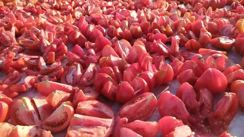 Full frame shot of red chili peppers for sale at market stall