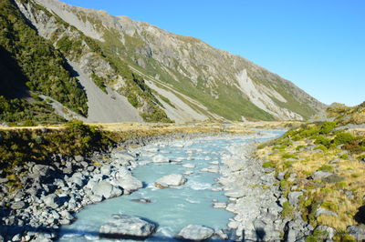 Scenic view of mountains against clear sky