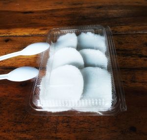 High angle view of ice cream on table