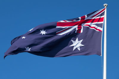 Low angle view of australian flag against clear blue sky