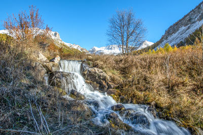 Low angle view of waterfall