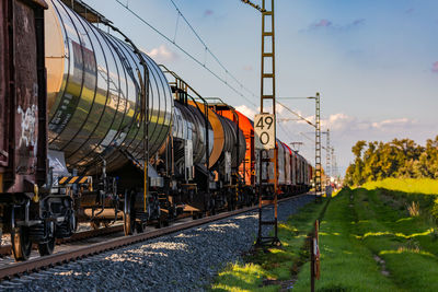 Freight wagon on a freight train passing through a rural area