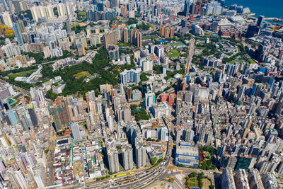 High angle view of street amidst buildings in city