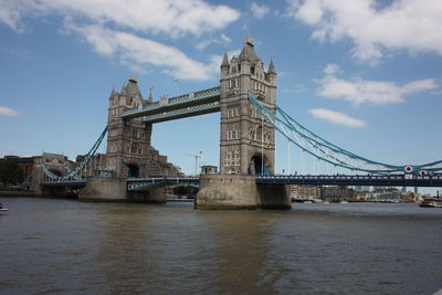 View of bridge over river against cloudy sky