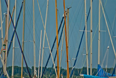 Close-up of sailboat against blue sky