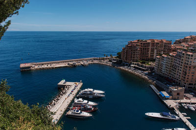 High angle view of boats in sea