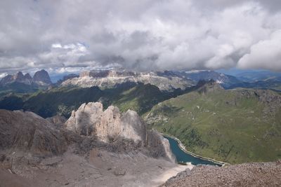 Dolomites mountains seen from mt marmolada during winter