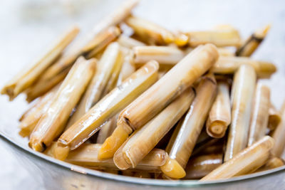 High angle view of pasta in plate on table