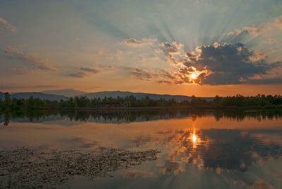 Scenic view of lake against sky during sunset