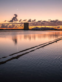 Scenic view of lake against sky during sunset
