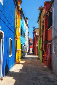 Brightly multi coloured houses in burano, italy. famous island nearby venice, italy