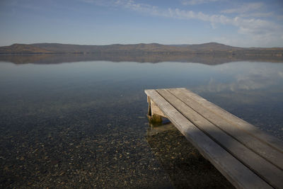 Pier over lake against sky