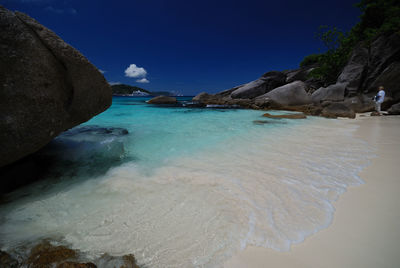 Scenic view of sea against blue sky