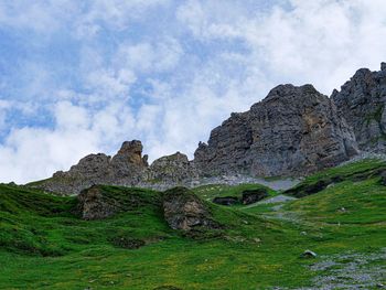 Rock formations on landscape against sky