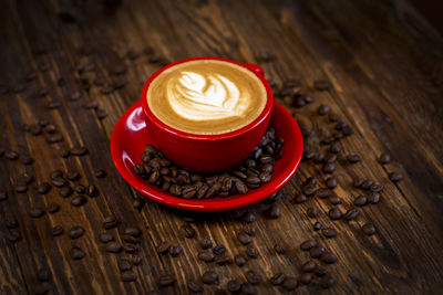 High angle view of coffee on table