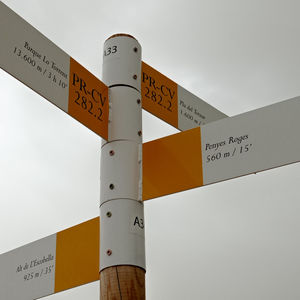 Low angle view of information sign against sky