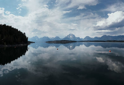Jackson lake near teton national park on a clear and calm day