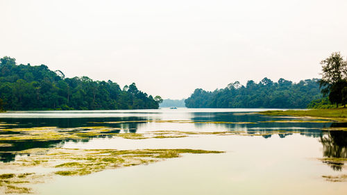 Scenic view of lake against clear sky