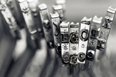 High angle view of padlocks