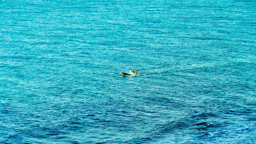 High angle view of man boating on sea