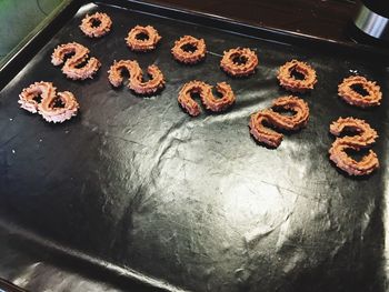 High angle view of cookies