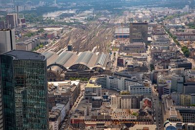 High angle view of city buildings