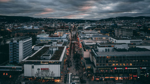 High angle view of cityscape against sky