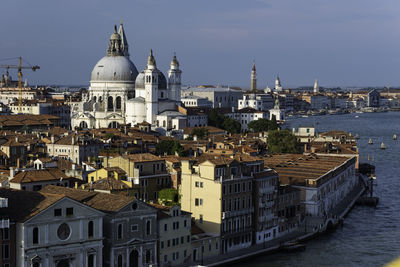 High angle view of buildings in city