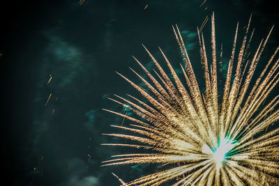 Low angle view of firework display at night