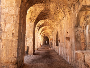 Gallery at the ancient fortress with arched ceilings. kizkalesi, mersin province, turkey.