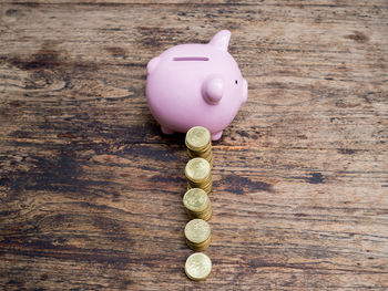 Directly above shot of coins on table