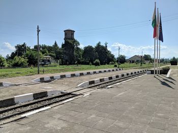 Scenic view of railroad tracks against clear sky