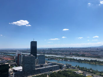 High angle view of buildings against sky