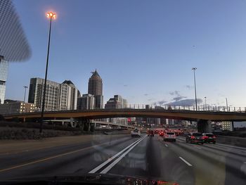 View of city street against clear sky