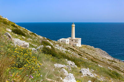 Scenic view of sea against clear blue sky