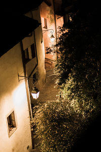 Low angle view of illuminated building at night