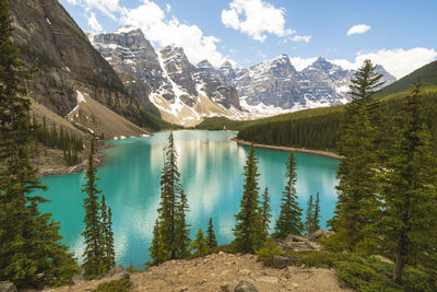 Ten peaks reflected in moraine lake, banff