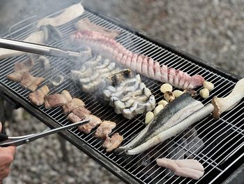 Close-up of meat on barbecue grill