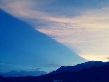 Scenic view of silhouette mountains against sky at sunset