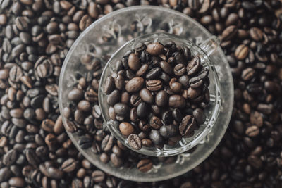 High angle view of coffee beans on table
