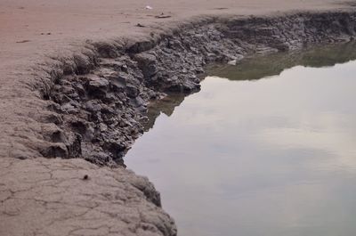 High angle view of rocks at sea shore