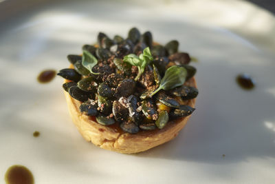 High angle view of dessert in plate