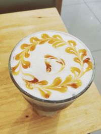 High angle view of dessert on table