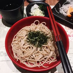 Close-up of soup served on table