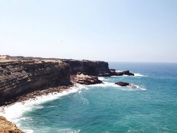 Scenic view of sea against clear sky