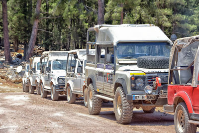 View of abandoned cars on road